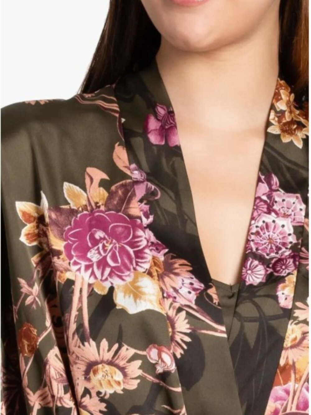 Midnight Bakery Women's Green Vert Floral Satin Robe Rich XS/S Bold Flowers - Picture 4 of 5